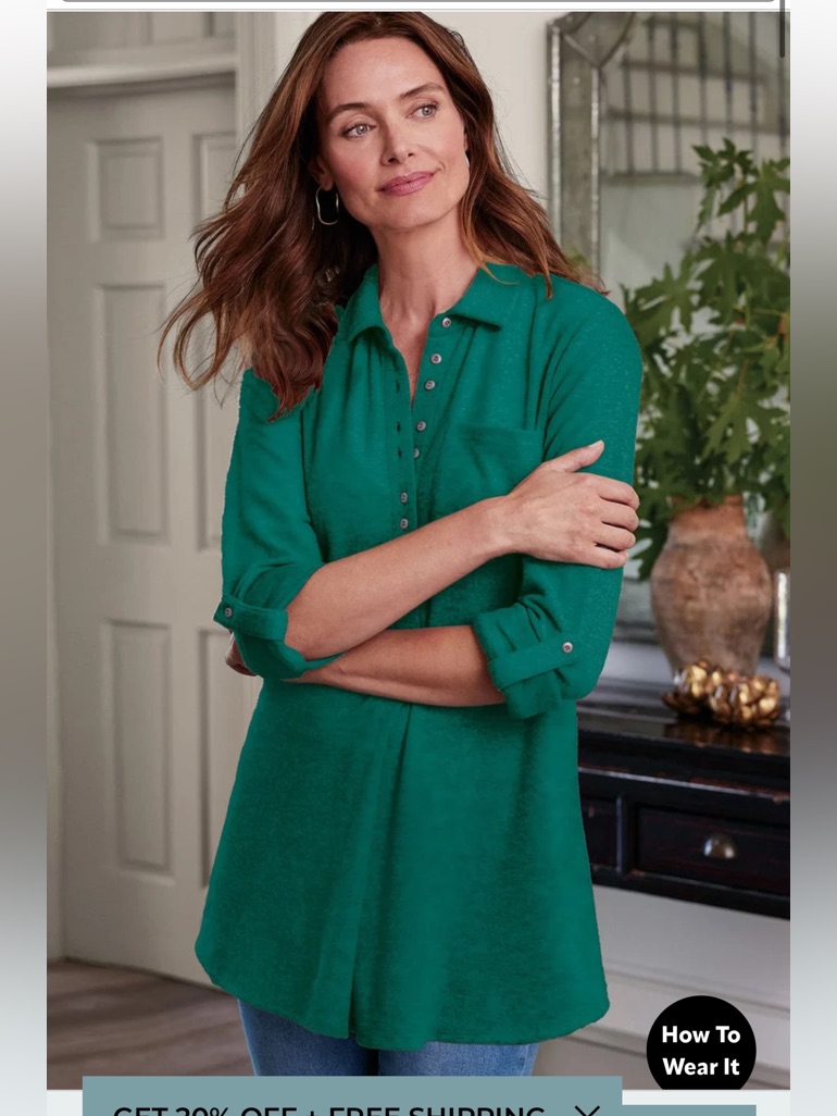 Soft Surroundings Take It Easy Tunic Style 2fw99 Evergreen Heather Nwt Size L